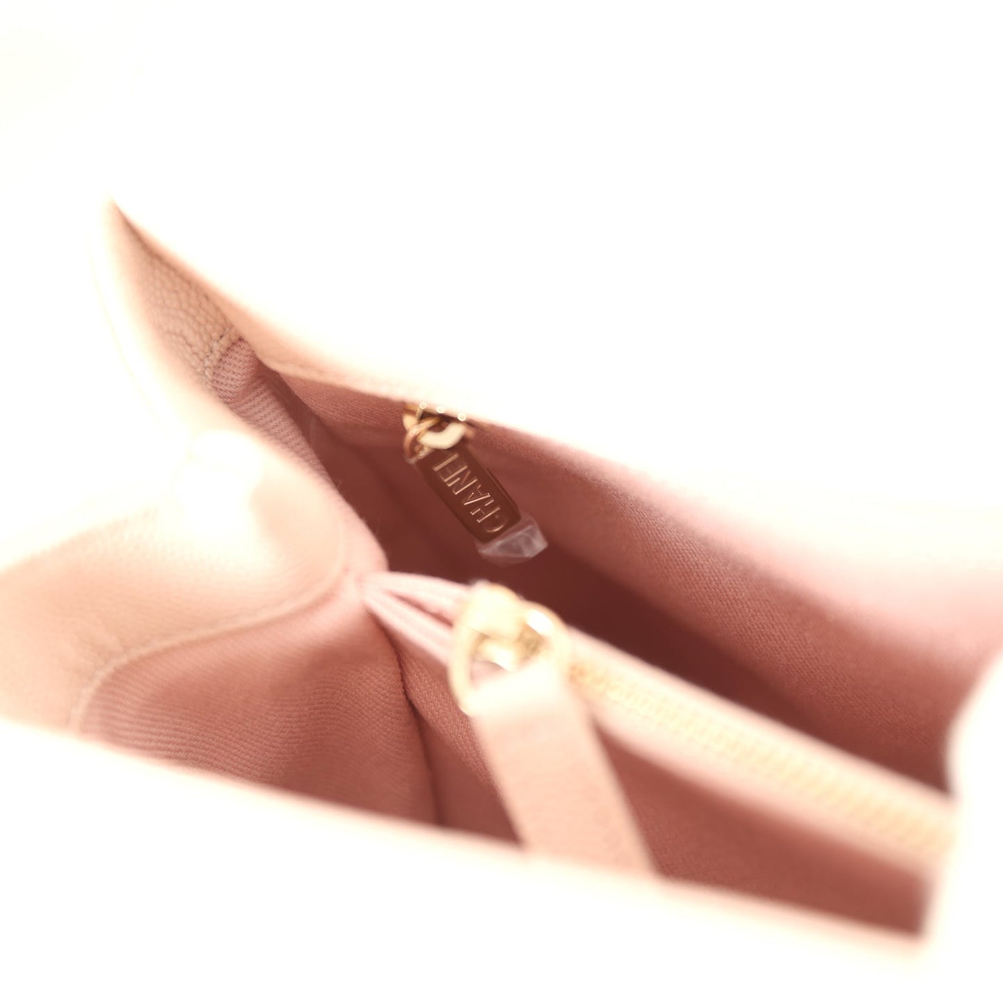 Chanel Medium Coco Top Handle Flap Bag Light Beige Chevron Caviar Light Gold Hardware