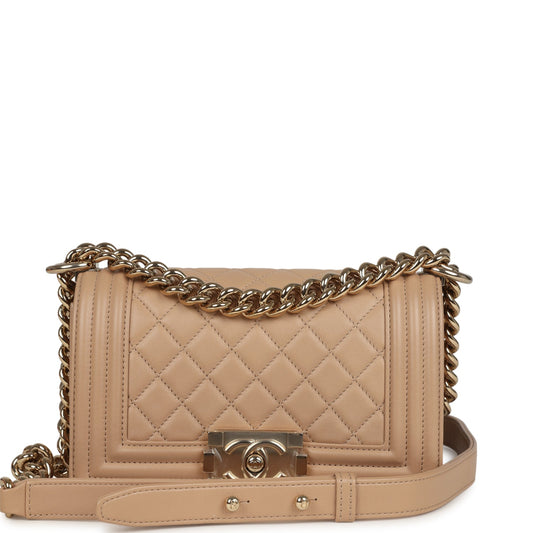 Chanel Small Boy Bag Beige Lambskin Light Gold Hardware