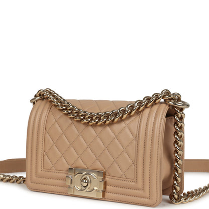 Chanel Small Boy Bag Beige Lambskin Light Gold Hardware