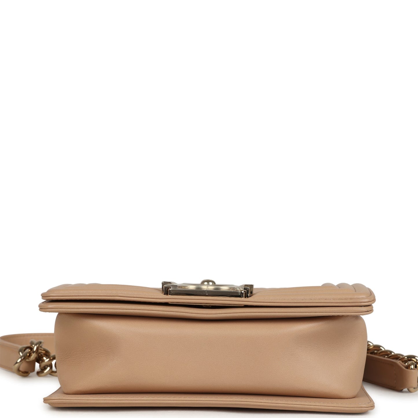 Chanel Small Boy Bag Beige Lambskin Light Gold Hardware