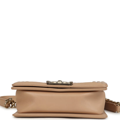 Chanel Small Boy Bag Beige Lambskin Light Gold Hardware