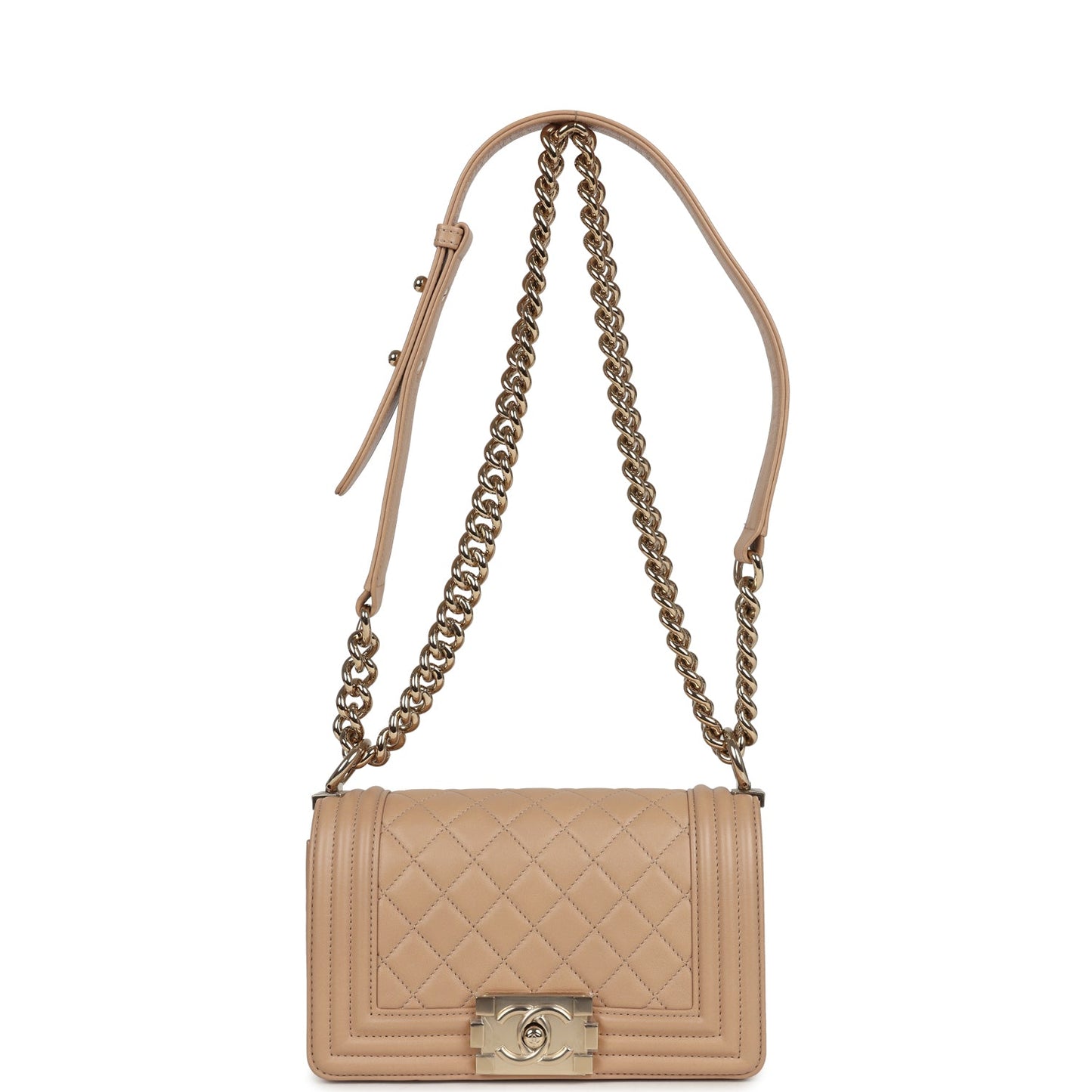 Chanel Small Boy Bag Beige Lambskin Light Gold Hardware