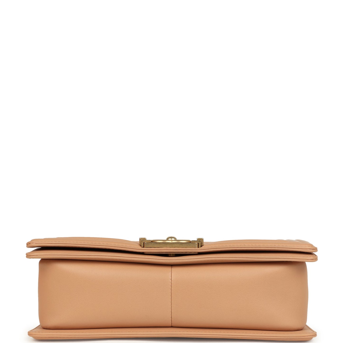 Preowned Chanel Medium Boy Bag Dark Beige Lambskin Antique Gold Hardware