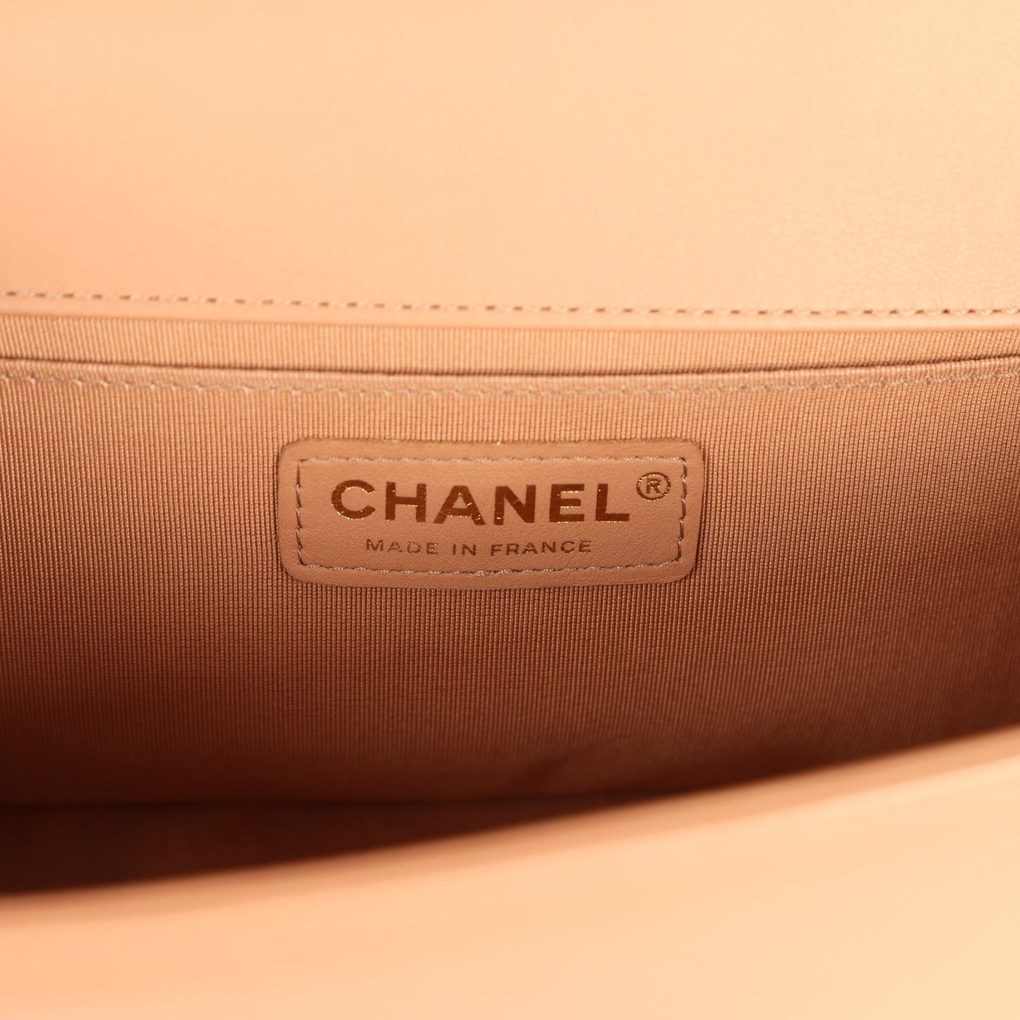 Preowned Chanel Medium Boy Bag Dark Beige Lambskin Antique Gold Hardware