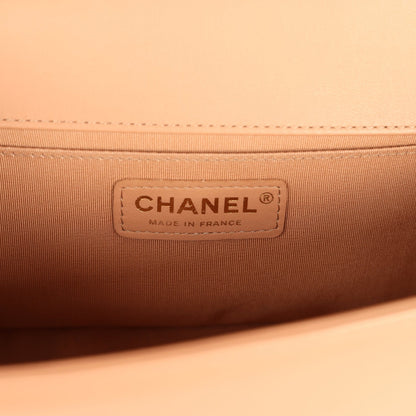 Preowned Chanel Medium Boy Bag Dark Beige Lambskin Antique Gold Hardware