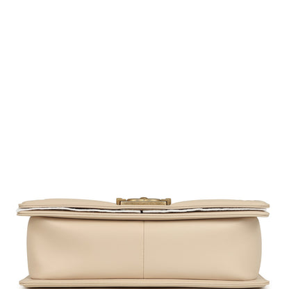 Chanel Medium Boy Bag Cream Lambskin Antique Gold Hardware