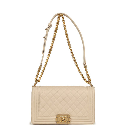 Chanel Medium Boy Bag Cream Lambskin Antique Gold Hardware