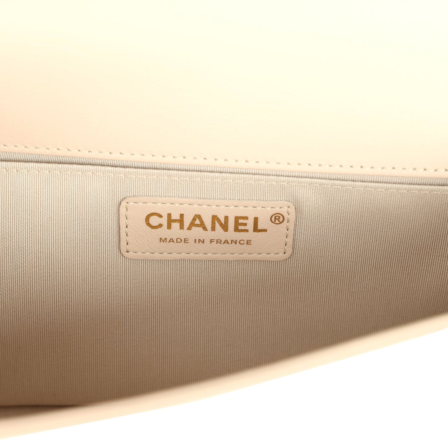 Chanel Medium Boy Bag Cream Lambskin Antique Gold Hardware