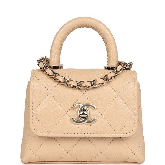 Chanel Nano Coco Top Handle Flap Bag Light Beige Caviar Light Gold Hardware
