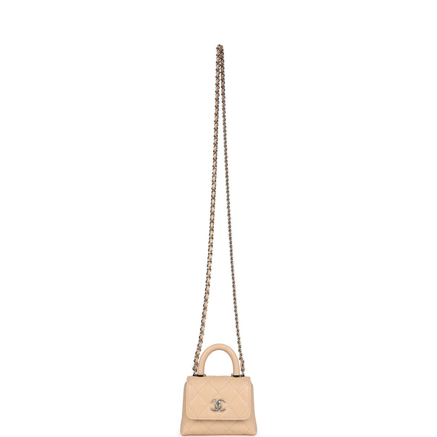 Chanel Nano Coco Top Handle Flap Bag Light Beige Caviar Light Gold Hardware