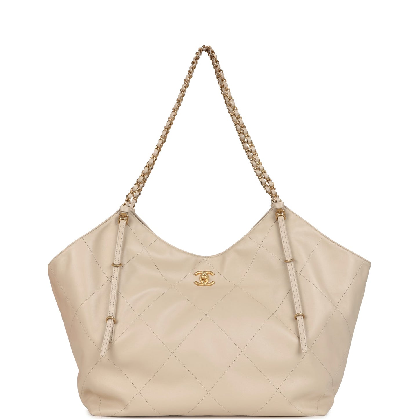 Chanel Maxi Coco Shopping Bag Beige Calfskin Antique Gold Hardware