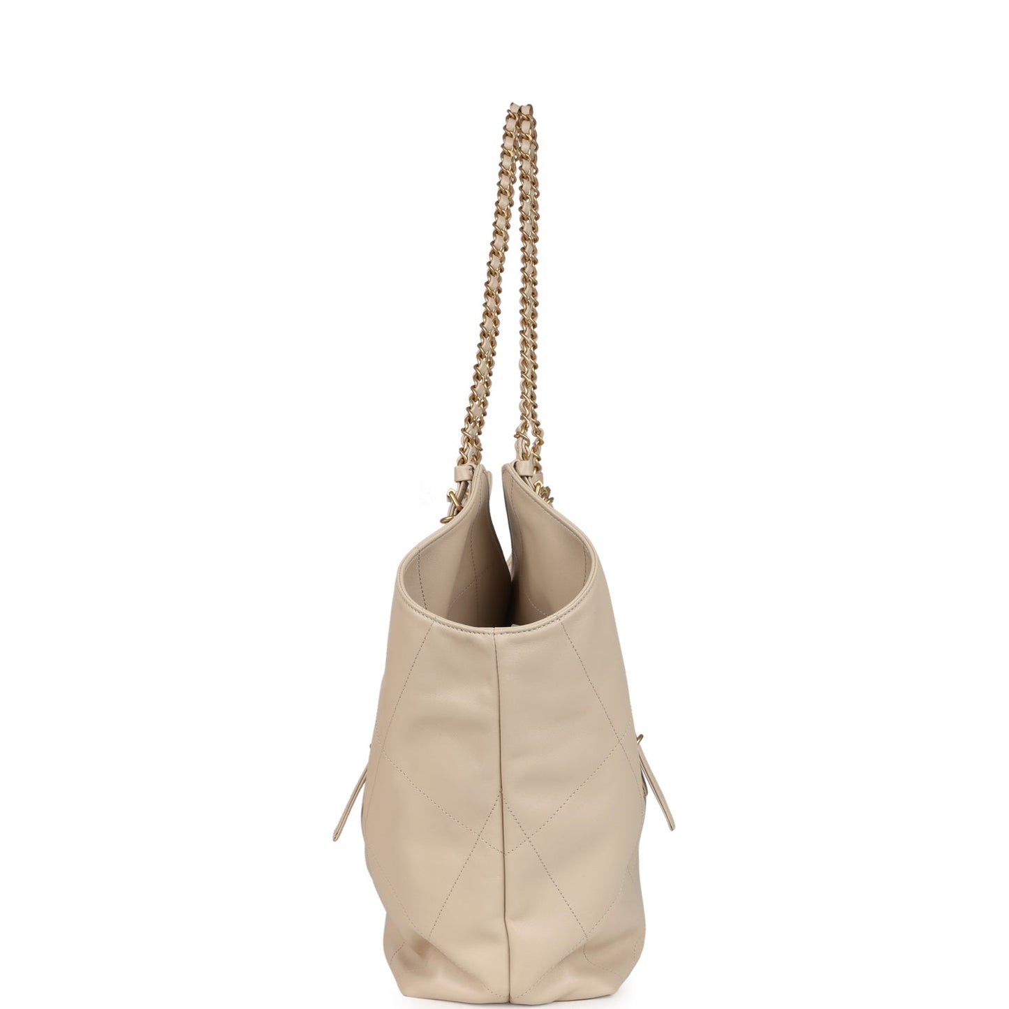 Chanel Maxi Coco Shopping Bag Beige Calfskin Antique Gold Hardware