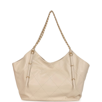 Chanel Maxi Coco Shopping Bag Beige Calfskin Antique Gold Hardware