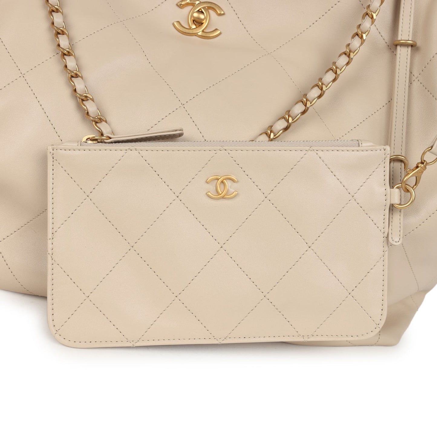 Chanel Maxi Coco Shopping Bag Beige Calfskin Antique Gold Hardware