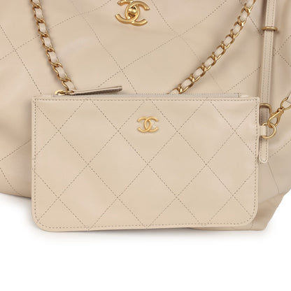 Chanel Maxi Coco Shopping Bag Beige Calfskin Antique Gold Hardware