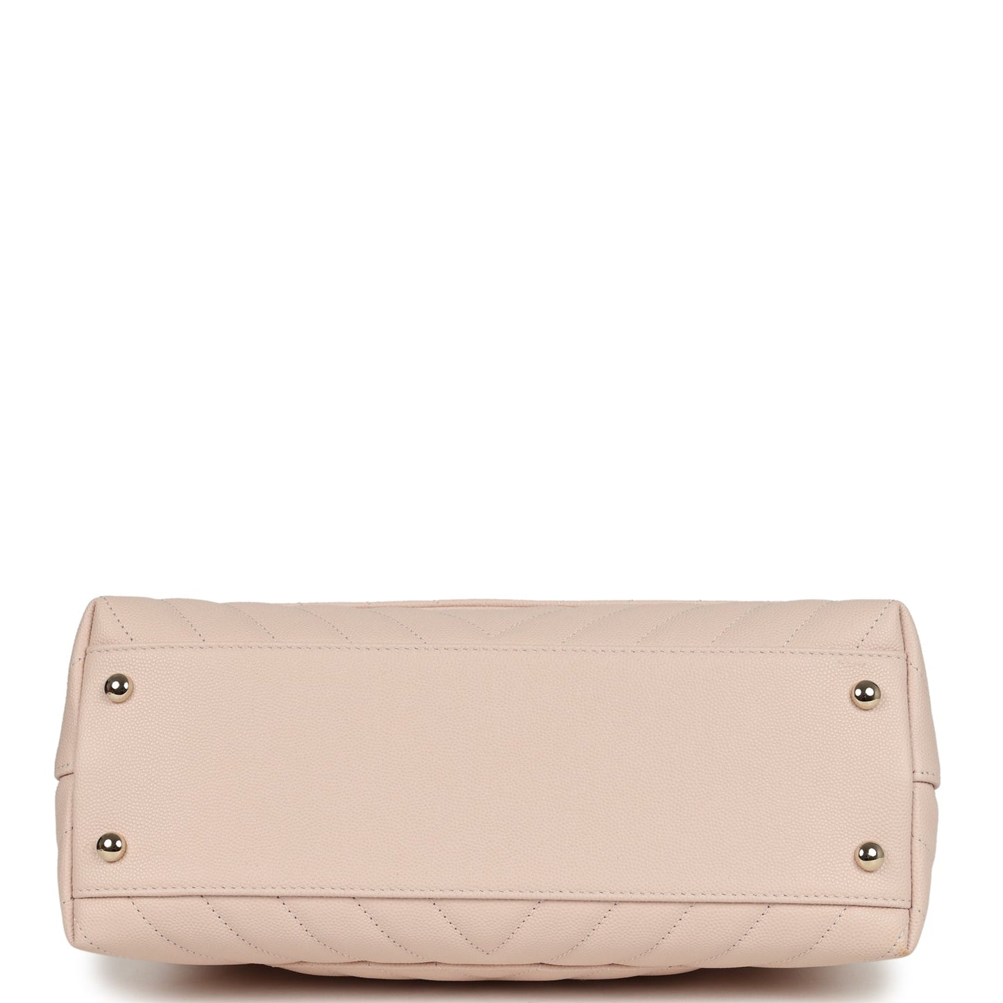 Chanel Medium Coco Top Handle Flap Bag Light Beige Chevron Caviar Light Gold Hardware