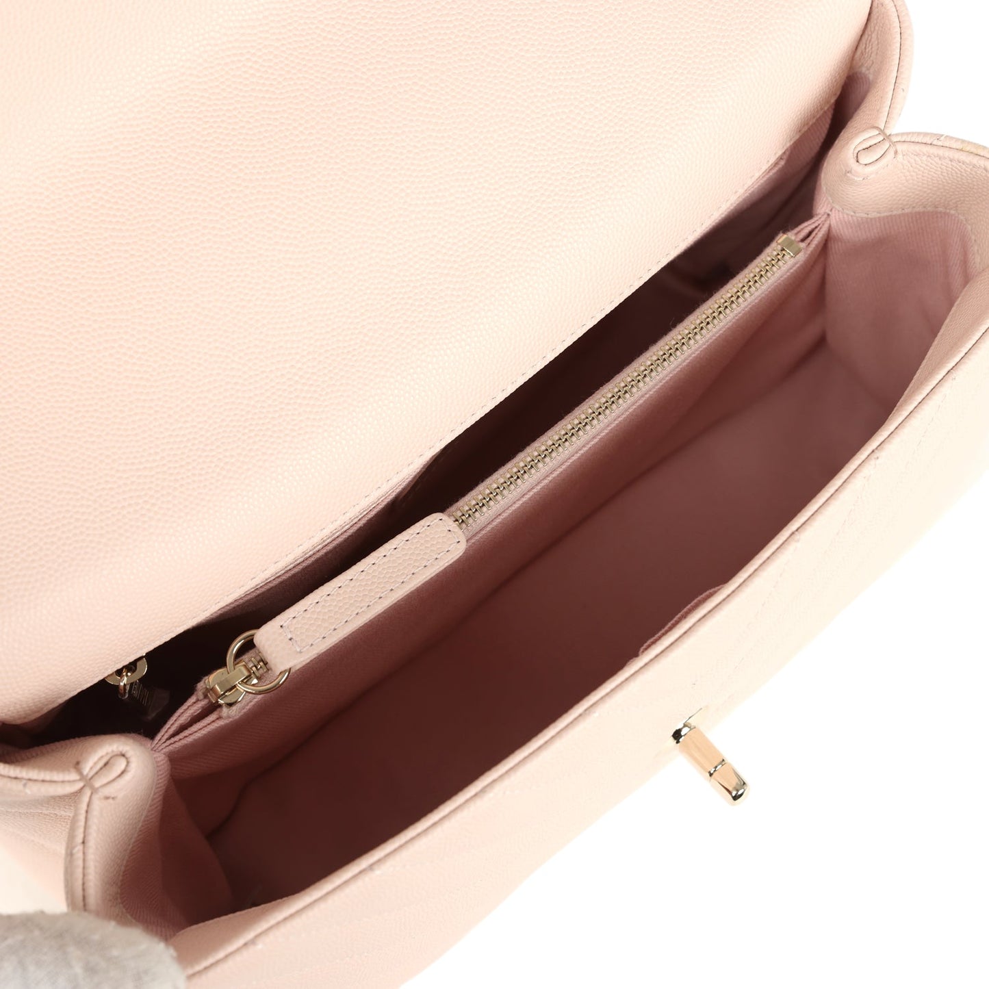 Chanel Medium Coco Top Handle Flap Bag Light Beige Chevron Caviar Light Gold Hardware