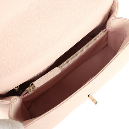 Chanel Medium Coco Top Handle Flap Bag Light Beige Chevron Caviar Light Gold Hardware