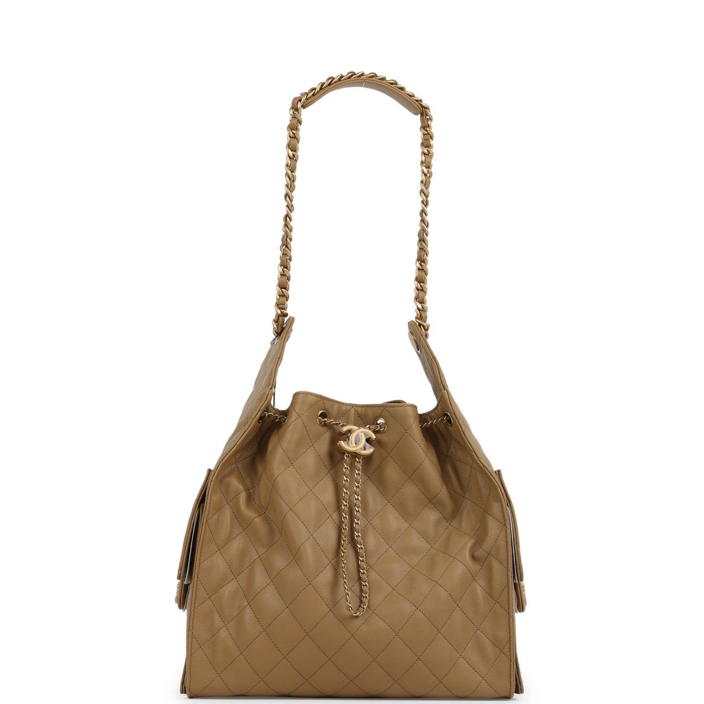 Chanel Medium 25 Hobo Bag Dark Beige Caviar Antique Gold Hardware