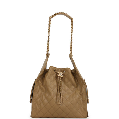 Chanel Medium 25 Hobo Bag Dark Beige Caviar Antique Gold Hardware