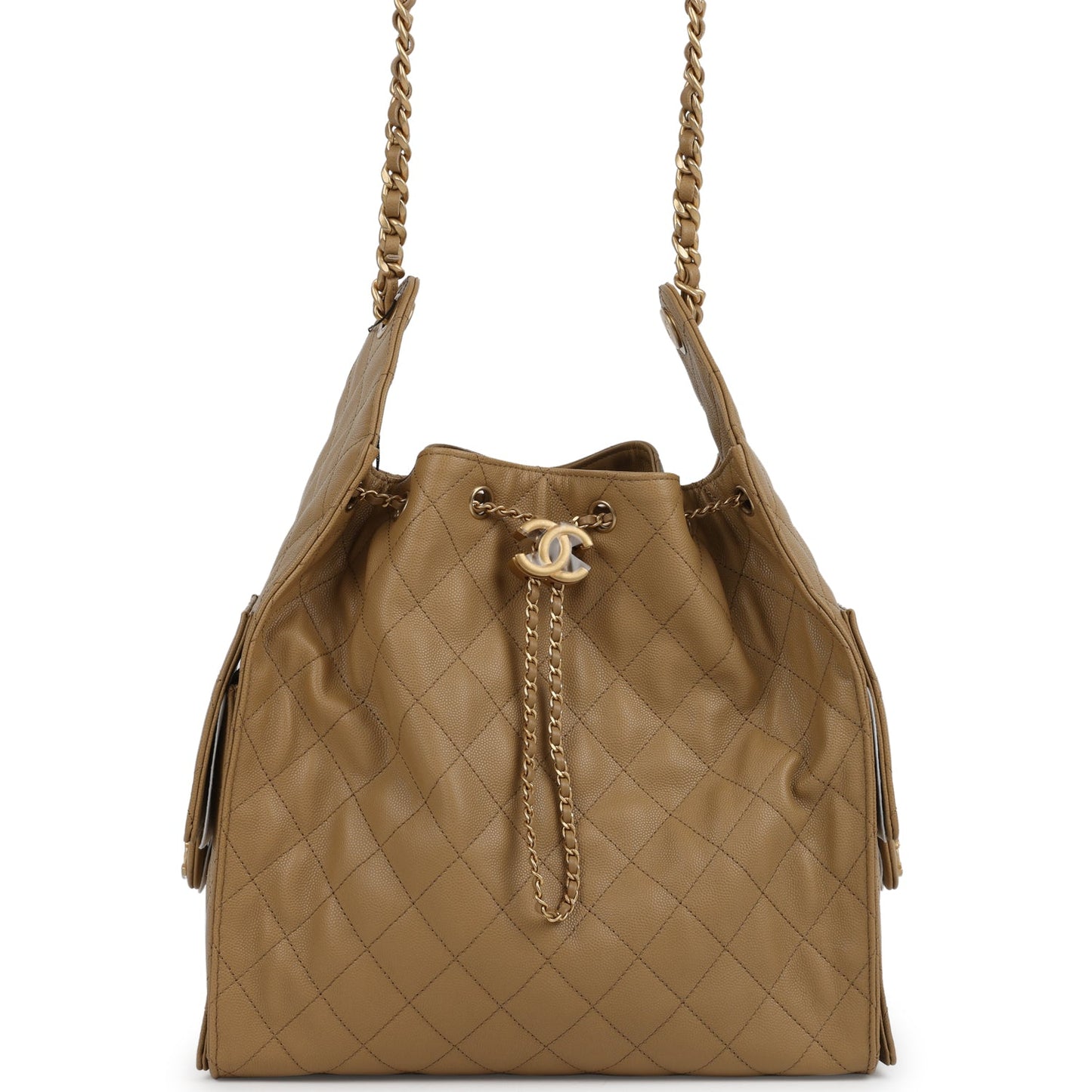 Chanel Medium 25 Hobo Bag Dark Beige Caviar Antique Gold Hardware