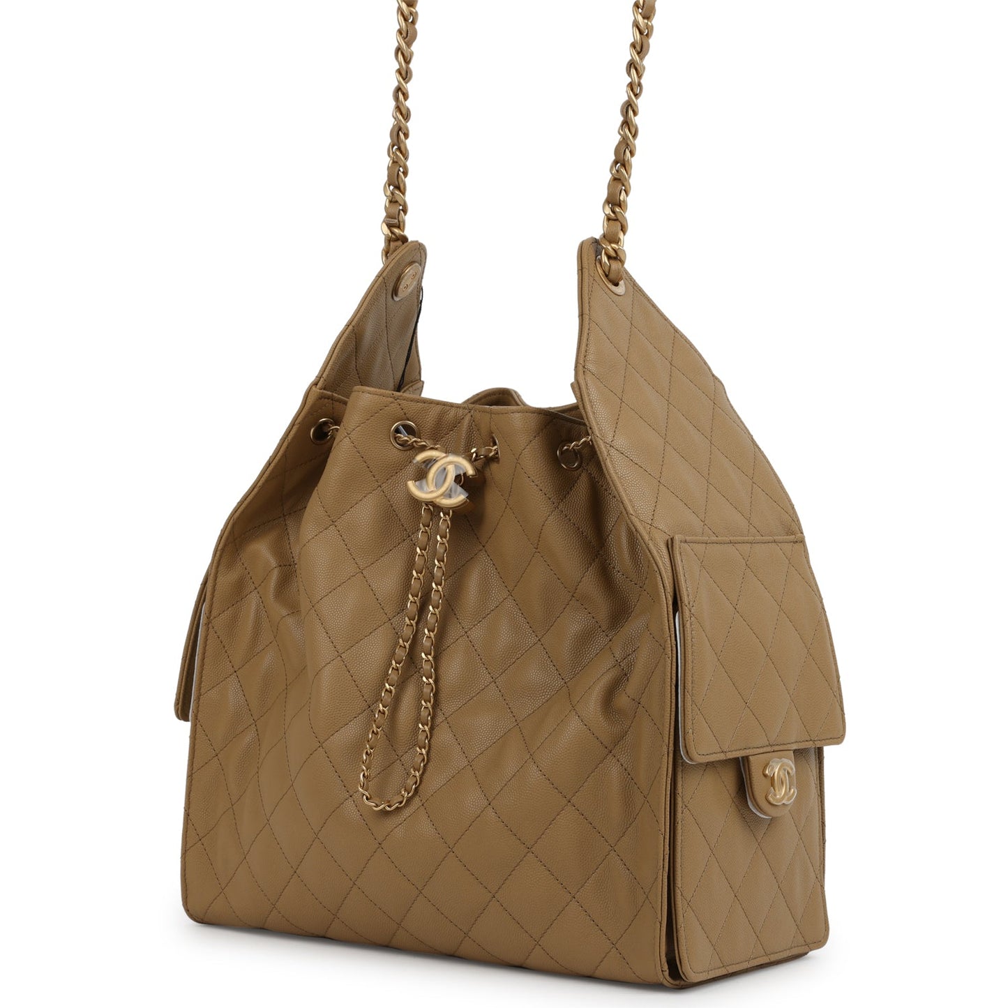 Chanel Medium 25 Hobo Bag Dark Beige Caviar Antique Gold Hardware