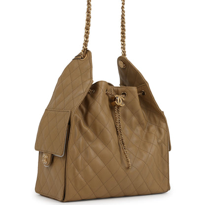 Chanel Medium 25 Hobo Bag Dark Beige Caviar Antique Gold Hardware