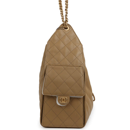 Chanel Medium 25 Hobo Bag Dark Beige Caviar Antique Gold Hardware