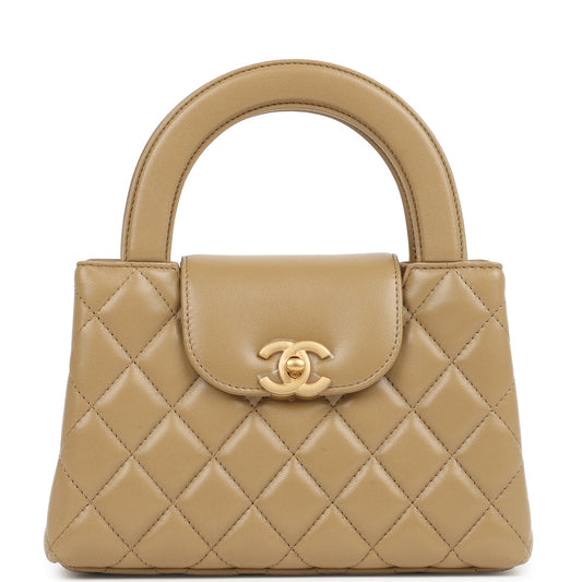 Chanel Small Kelly Shopper Dark Beige Shiny Lambskin Antique Gold Hardware