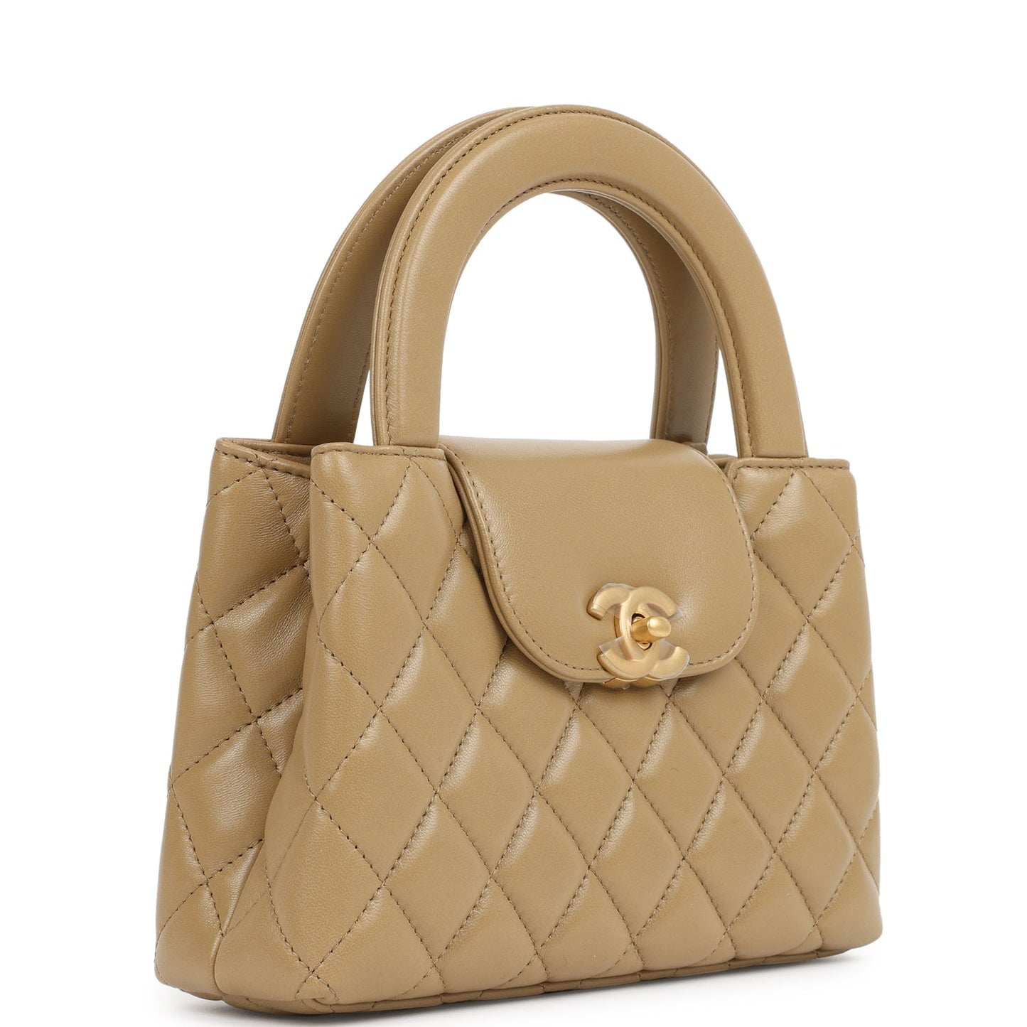 Chanel Small Kelly Shopper Dark Beige Shiny Lambskin Antique Gold Hardware