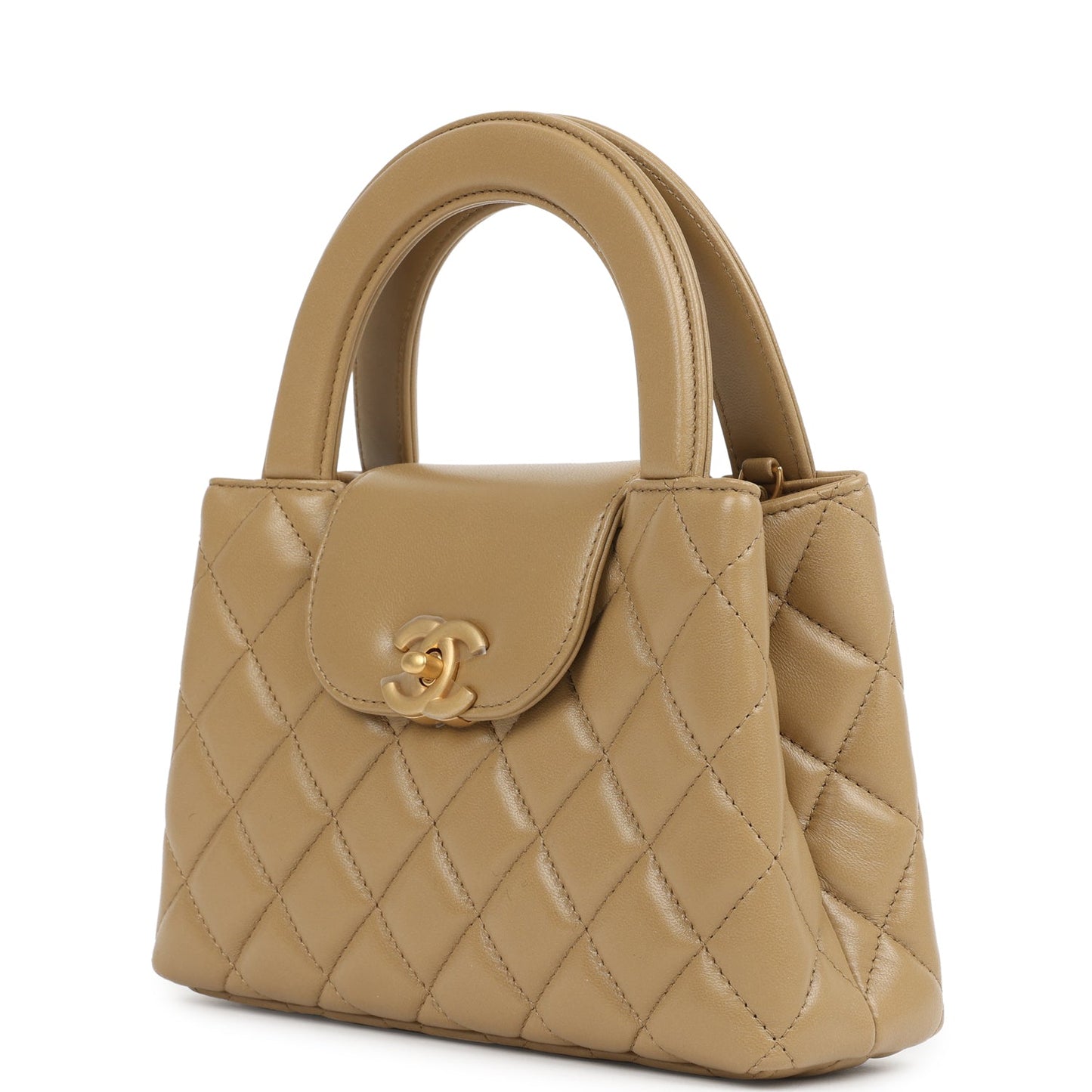 Chanel Small Kelly Shopper Dark Beige Shiny Lambskin Antique Gold Hardware