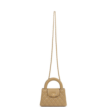 Chanel Small Kelly Shopper Dark Beige Shiny Lambskin Antique Gold Hardware