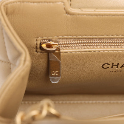 Chanel Small Kelly Shopper Dark Beige Shiny Lambskin Antique Gold Hardware