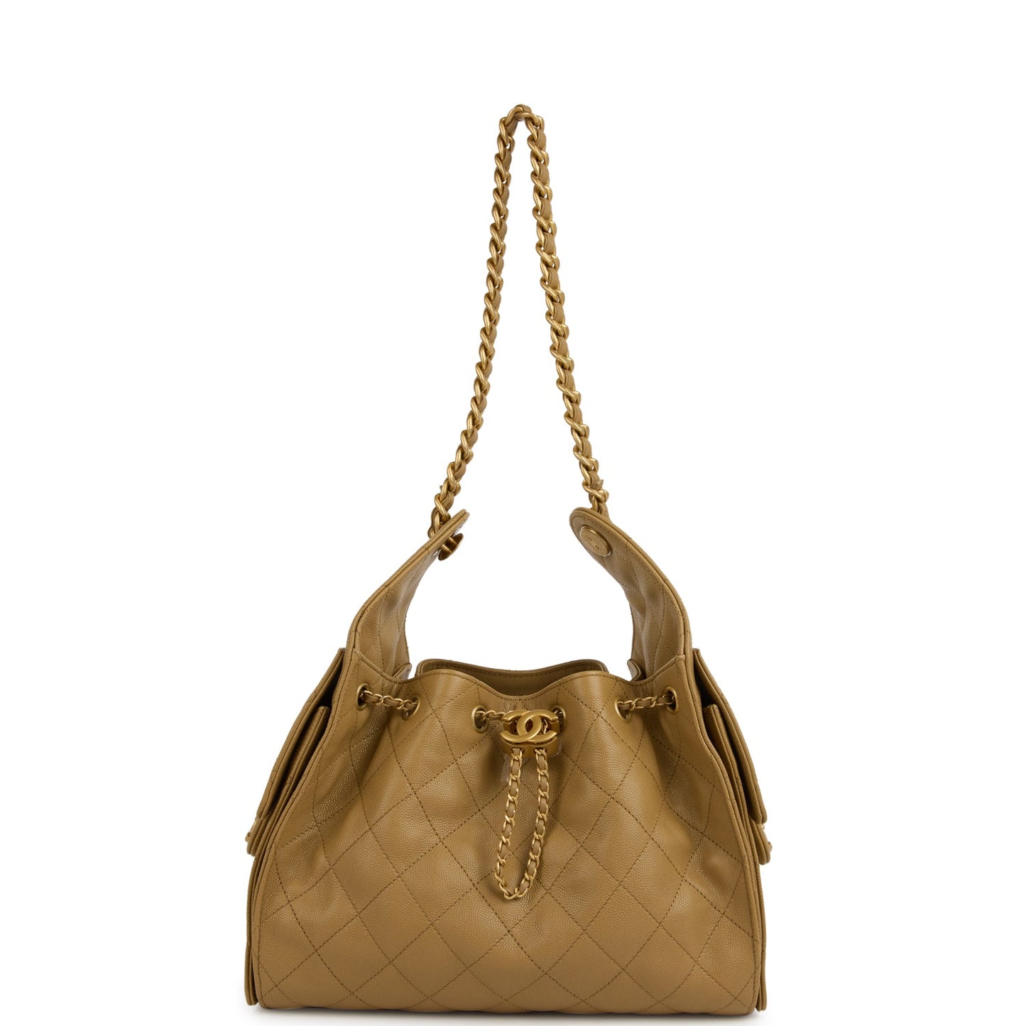 Chanel Small 25 Hobo Bag Dark Beige Caviar Antique Gold Hardware