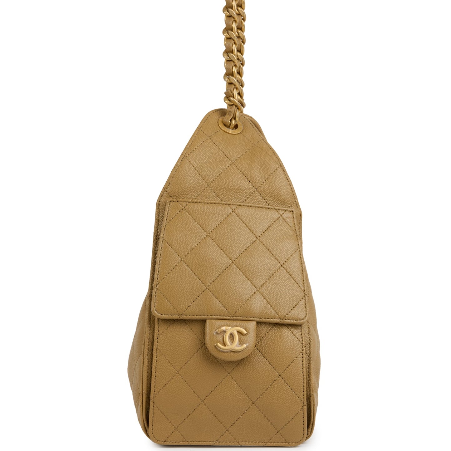 Chanel Small 25 Hobo Bag Dark Beige Caviar Antique Gold Hardware