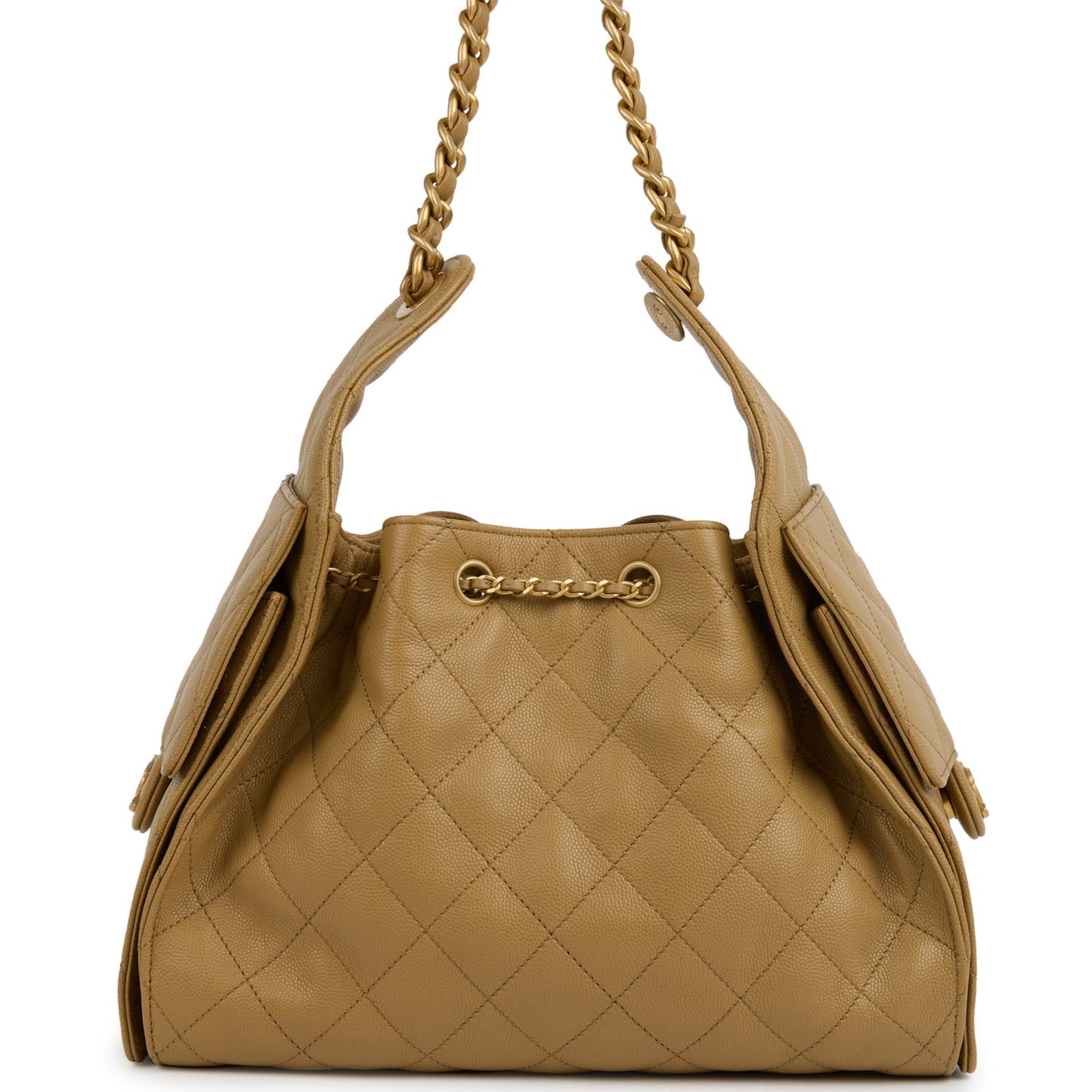 Chanel Small 25 Hobo Bag Dark Beige Caviar Antique Gold Hardware