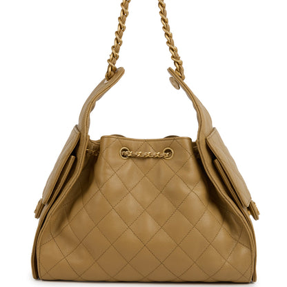 Chanel Small 25 Hobo Bag Dark Beige Caviar Antique Gold Hardware