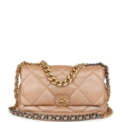 Pre-owned Chanel Large 19 Flap Bag Pearly Blush Shiny Lambskin Mixed Metal Hardware