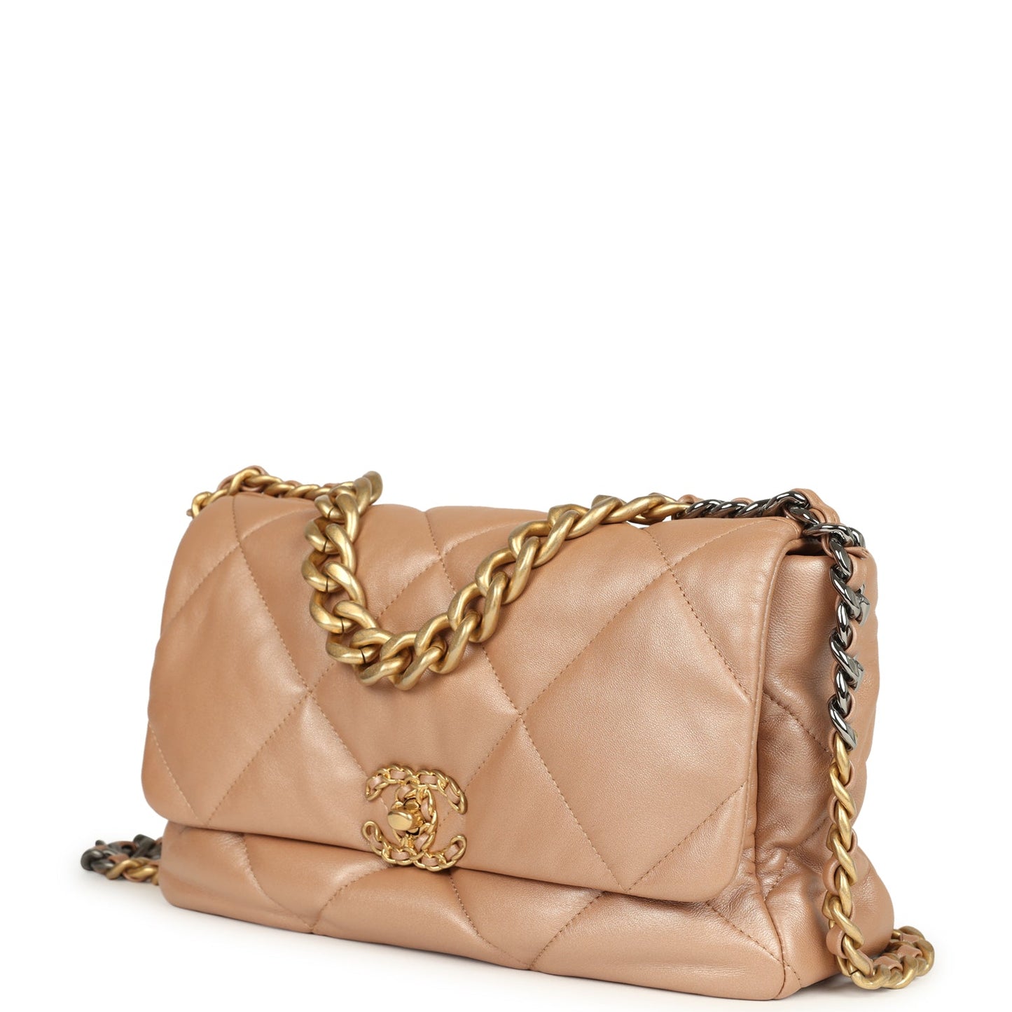 Pre-owned Chanel Large 19 Flap Bag Pearly Blush Shiny Lambskin Mixed Metal Hardware