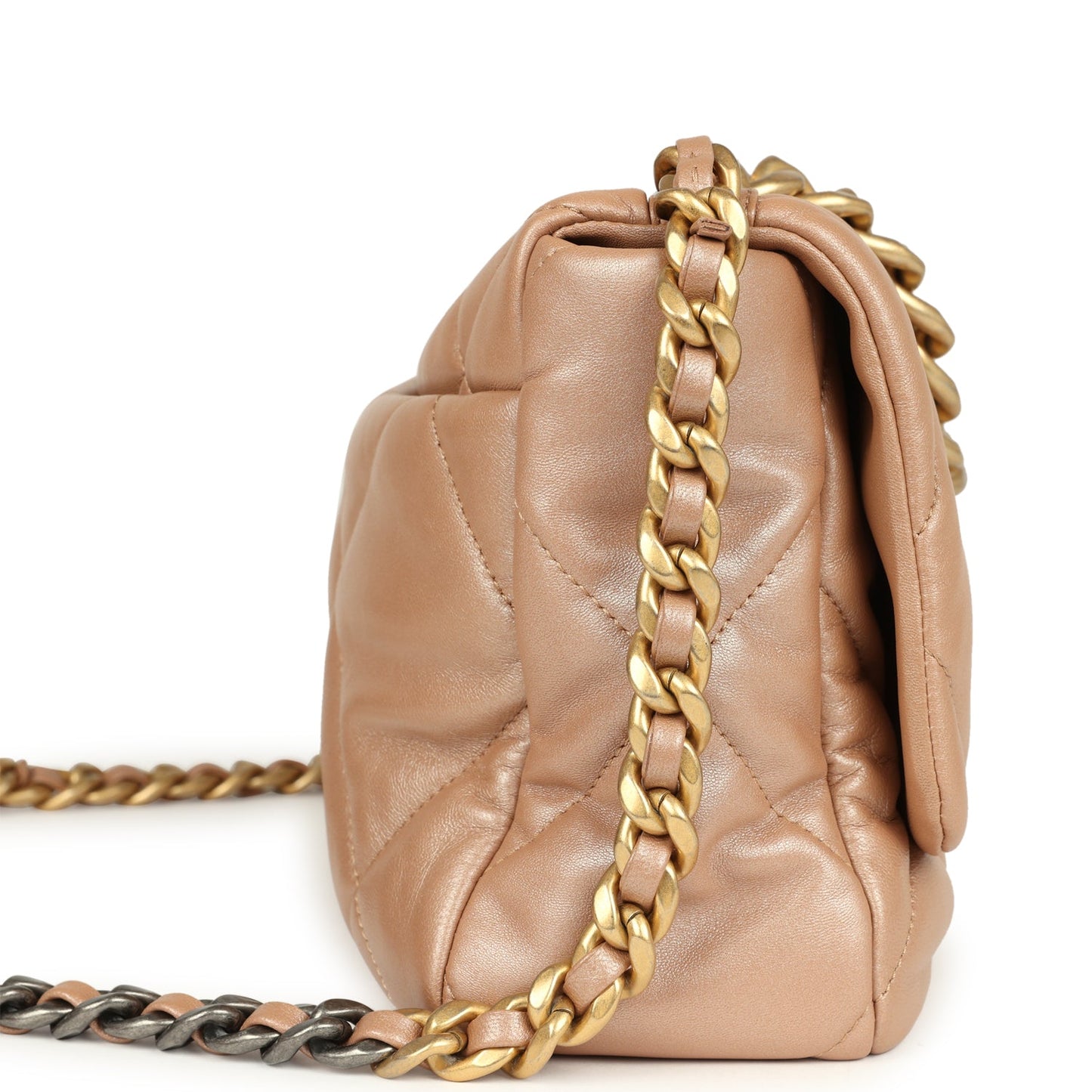 Pre-owned Chanel Large 19 Flap Bag Pearly Blush Shiny Lambskin Mixed Metal Hardware