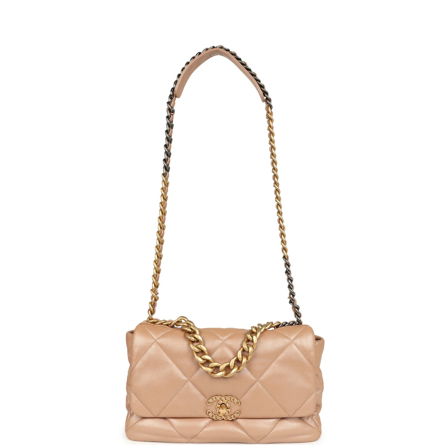 Pre-owned Chanel Large 19 Flap Bag Pearly Blush Shiny Lambskin Mixed Metal Hardware