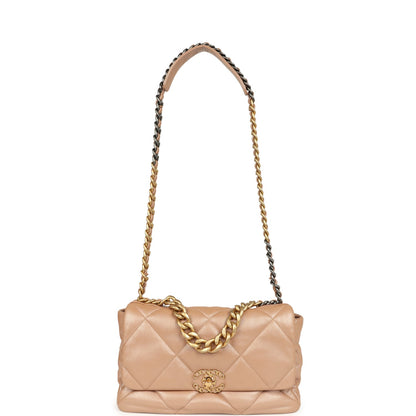 Pre-owned Chanel Large 19 Flap Bag Pearly Blush Shiny Lambskin Mixed Metal Hardware