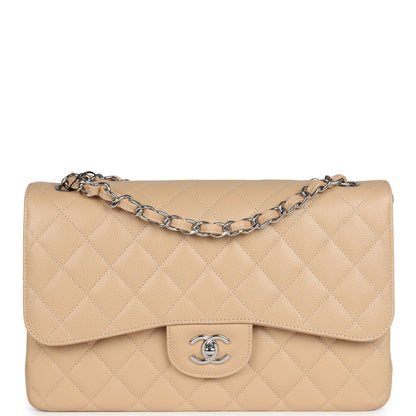 Chanel Jumbo Classic Double Flap Bag Light Beige Caviar Silver Hardware