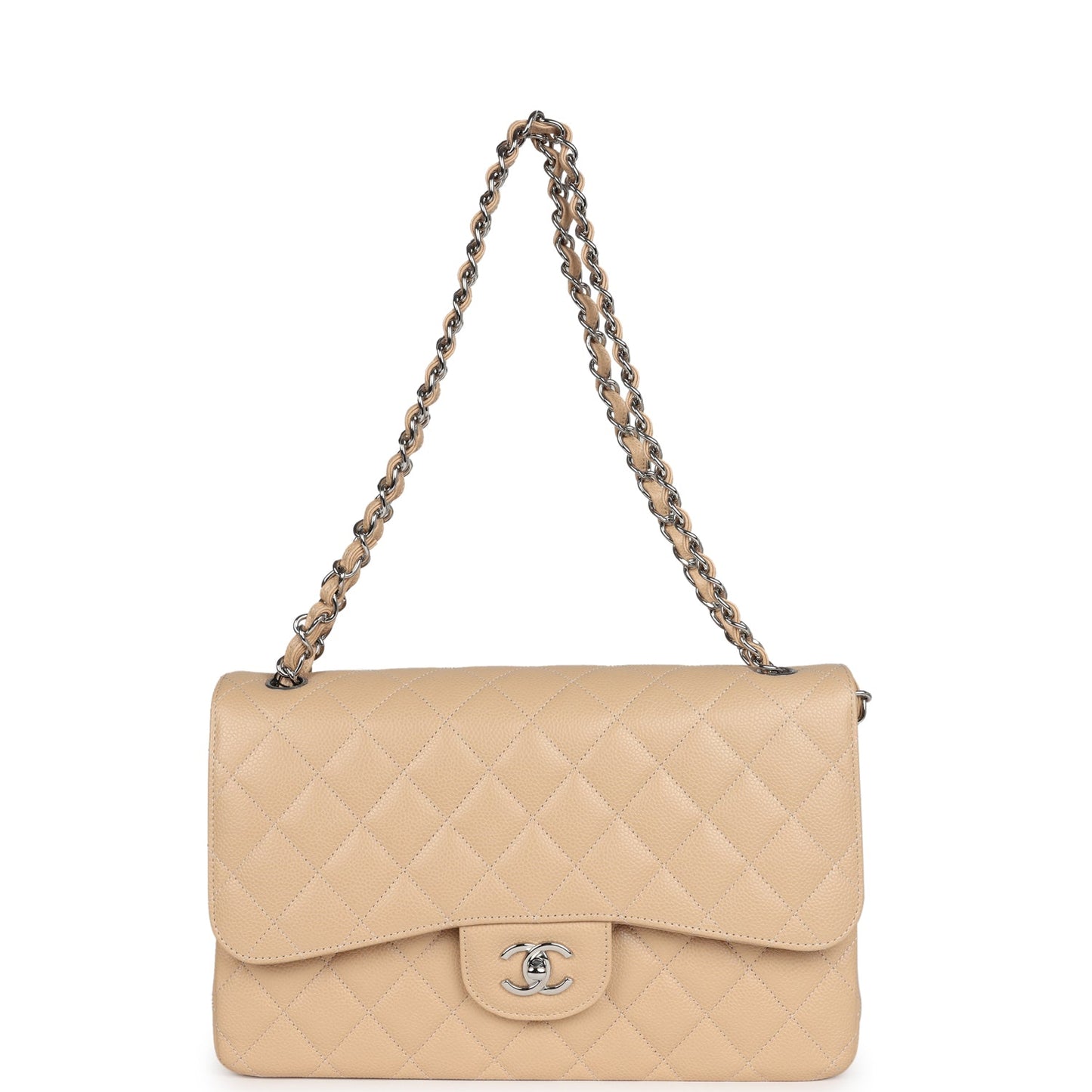 Chanel Jumbo Classic Double Flap Bag Light Beige Caviar Silver Hardware
