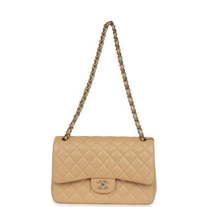 Chanel Jumbo Classic Double Flap Bag Light Beige Caviar Light Gold Hardware
