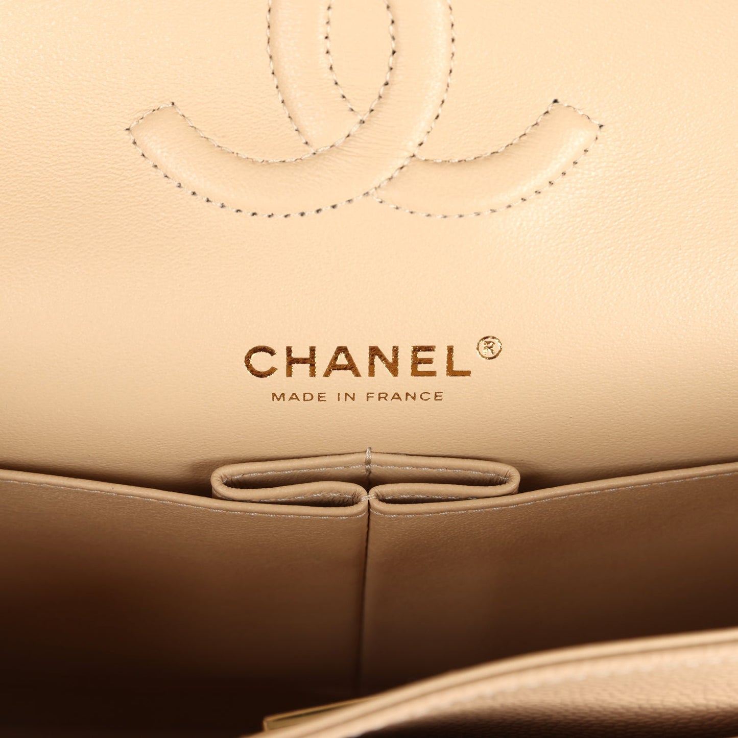 Chanel Medium Classic Double Flap Beige Caviar Gold Hardware