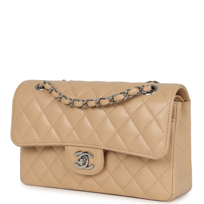 Chanel Small Classic Double Flap Bag Beige Caviar Silver Hardware