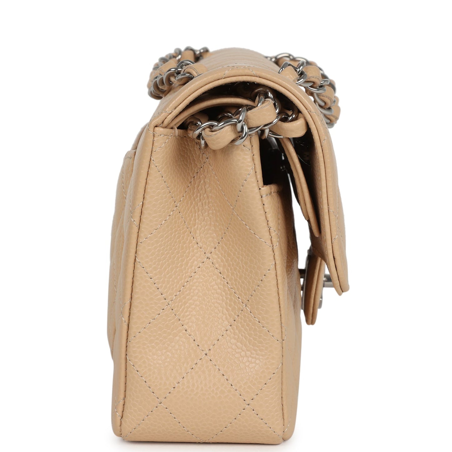 Chanel Small Classic Double Flap Bag Beige Caviar Silver Hardware