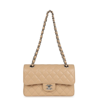 Chanel Small Classic Double Flap Bag Beige Caviar Silver Hardware