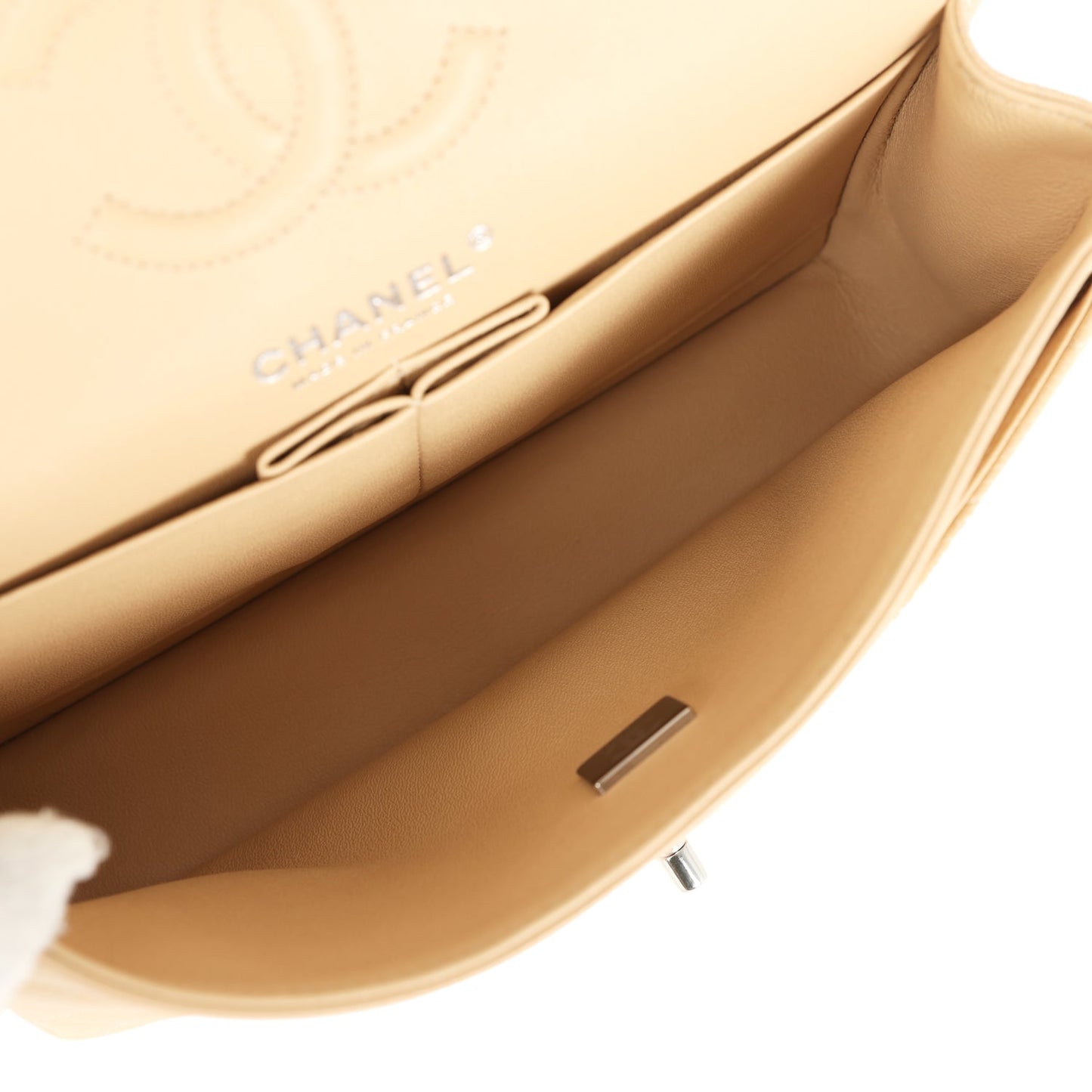 Chanel Small Classic Double Flap Bag Beige Caviar Silver Hardware